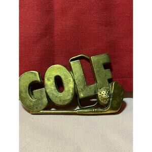VTG Golf Belt Buckle Solid Brass Taiwan ROG 4222. Word Golf over club and ball